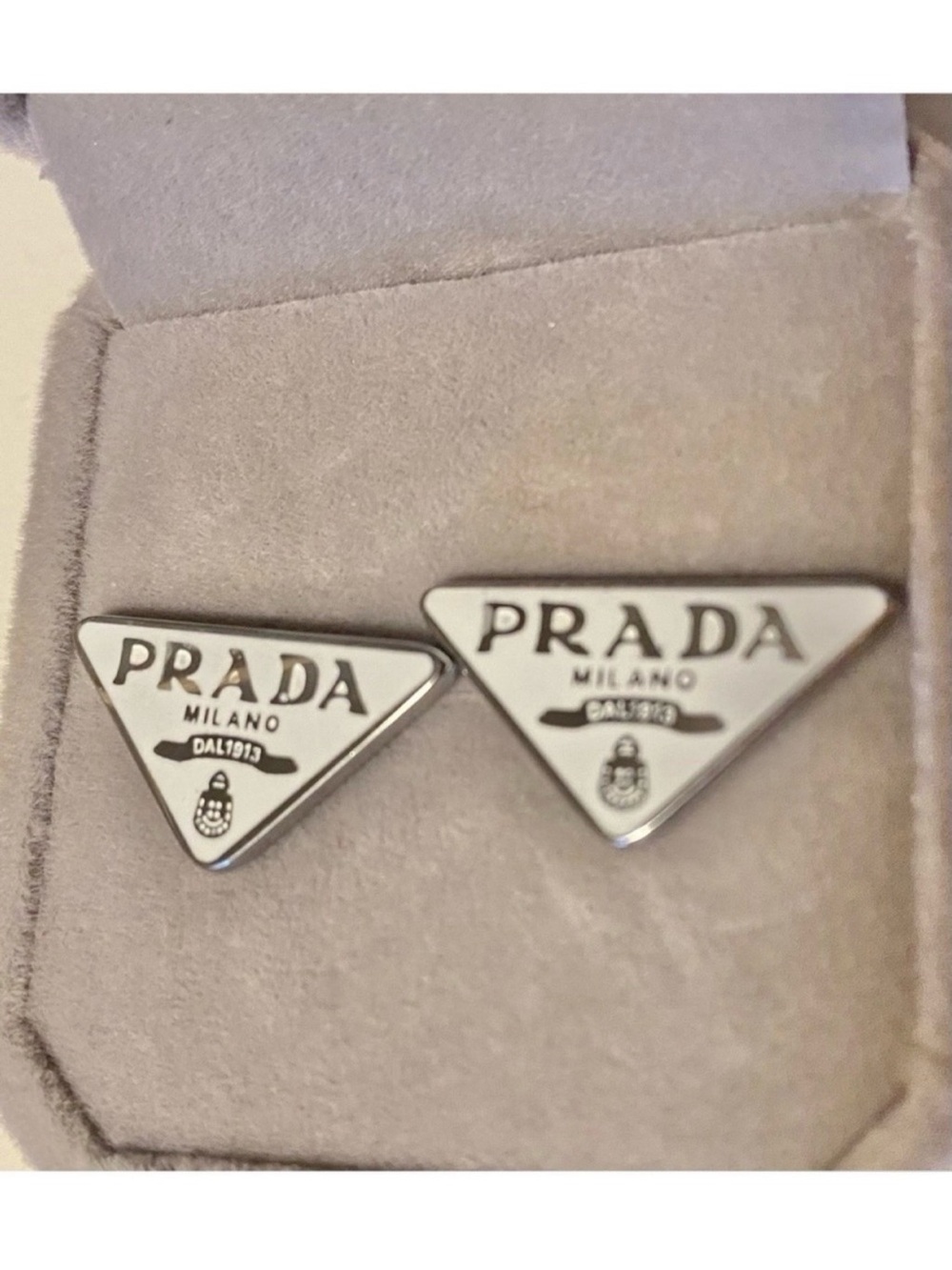 Prada White and 925 Sterling Silver Triangle Logo earrings - Picture 8 of 9